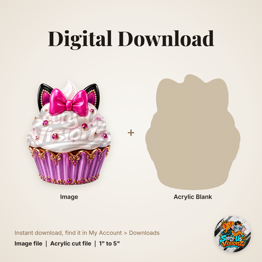 Pink Bow Kitty Cupcake acrylic blank and digital download