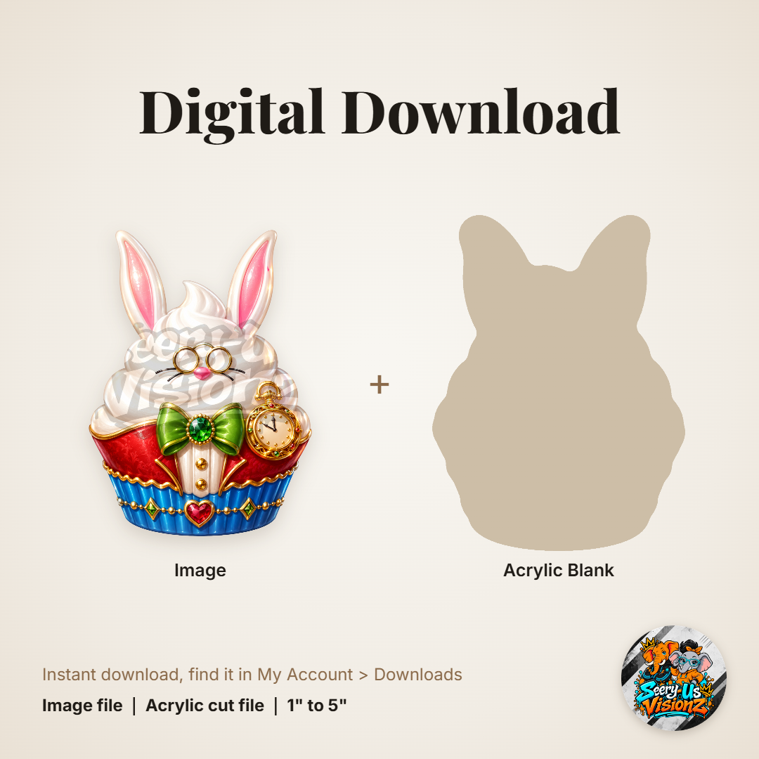 White Rabbit Cupcake acrylic blank and digital download