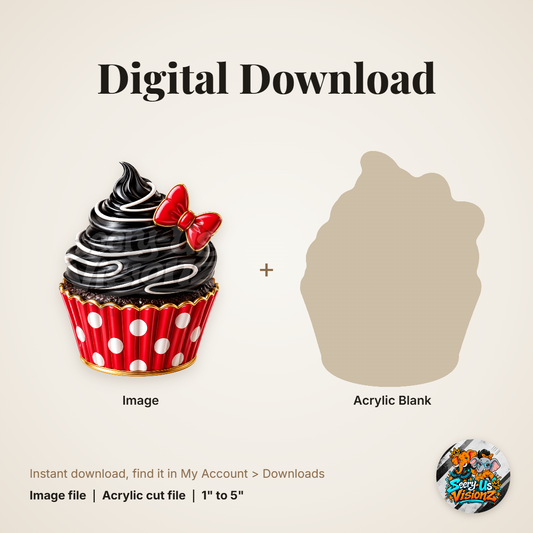 Polka Dot Bow Cupcake acrylic blank and digital download