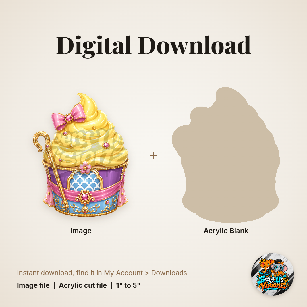 Pastel Princess Cupcake acrylic blank and digital download