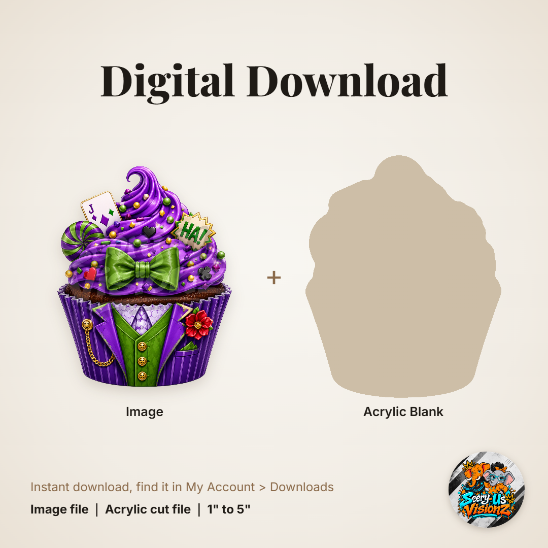 Purple Prankster Cupcake acrylic blank and digital download
