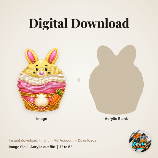 Bunny Carrot Cupcake acrylic blank and digital download