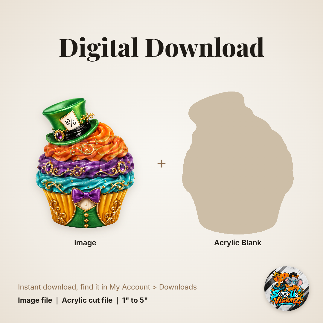 Tea Party Hat Cupcake acrylic blank and digital download