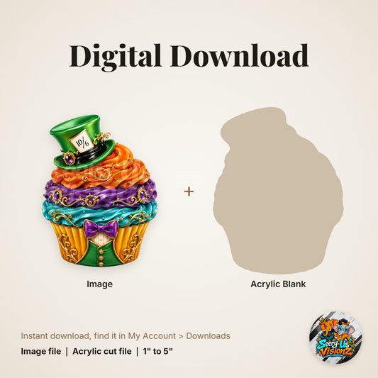 Tea Party Hat Cupcake acrylic blank and digital download