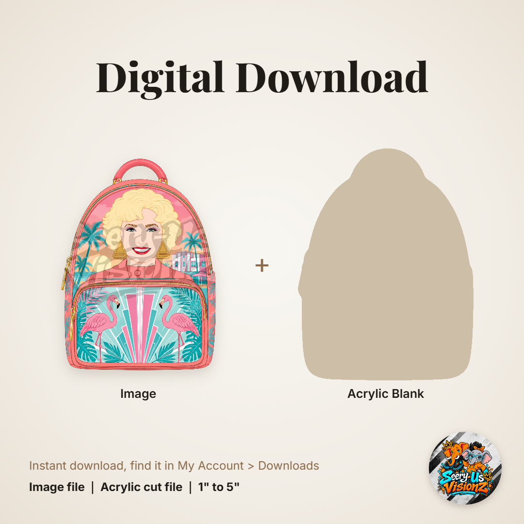 Coral Flamingo Golden Lady Backpack acrylic blank and digital download