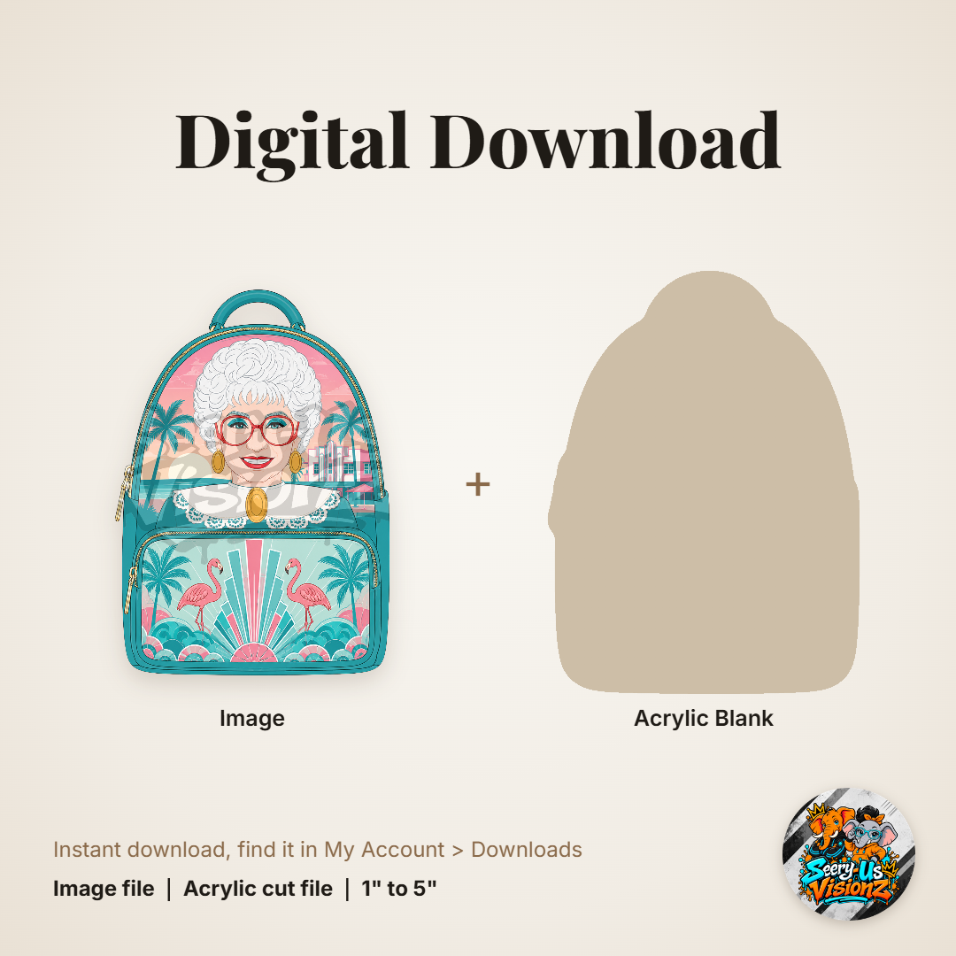 Teal Flamingo Golden Lady Backpack acrylic blank and digital download