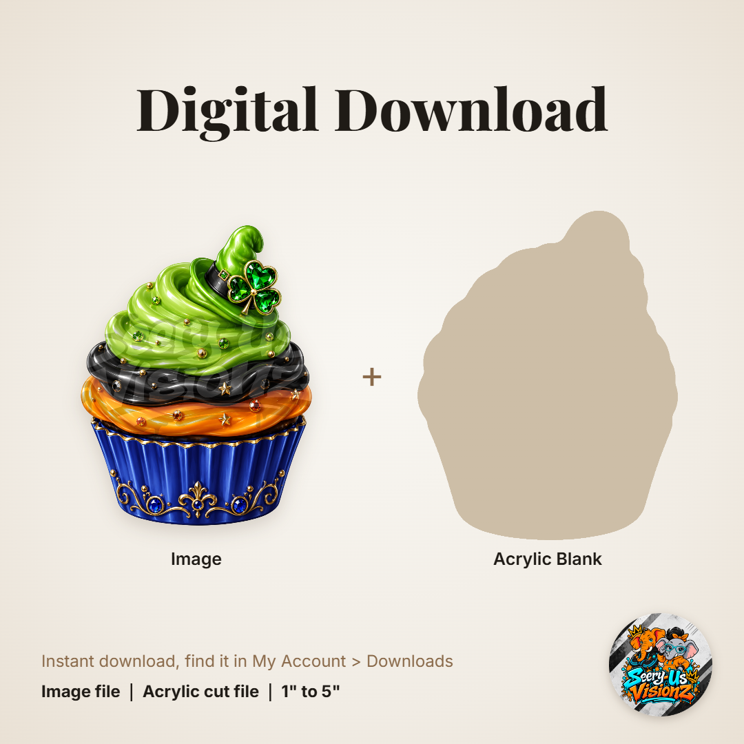 Lucky Clover Cupcake acrylic blank and digital download