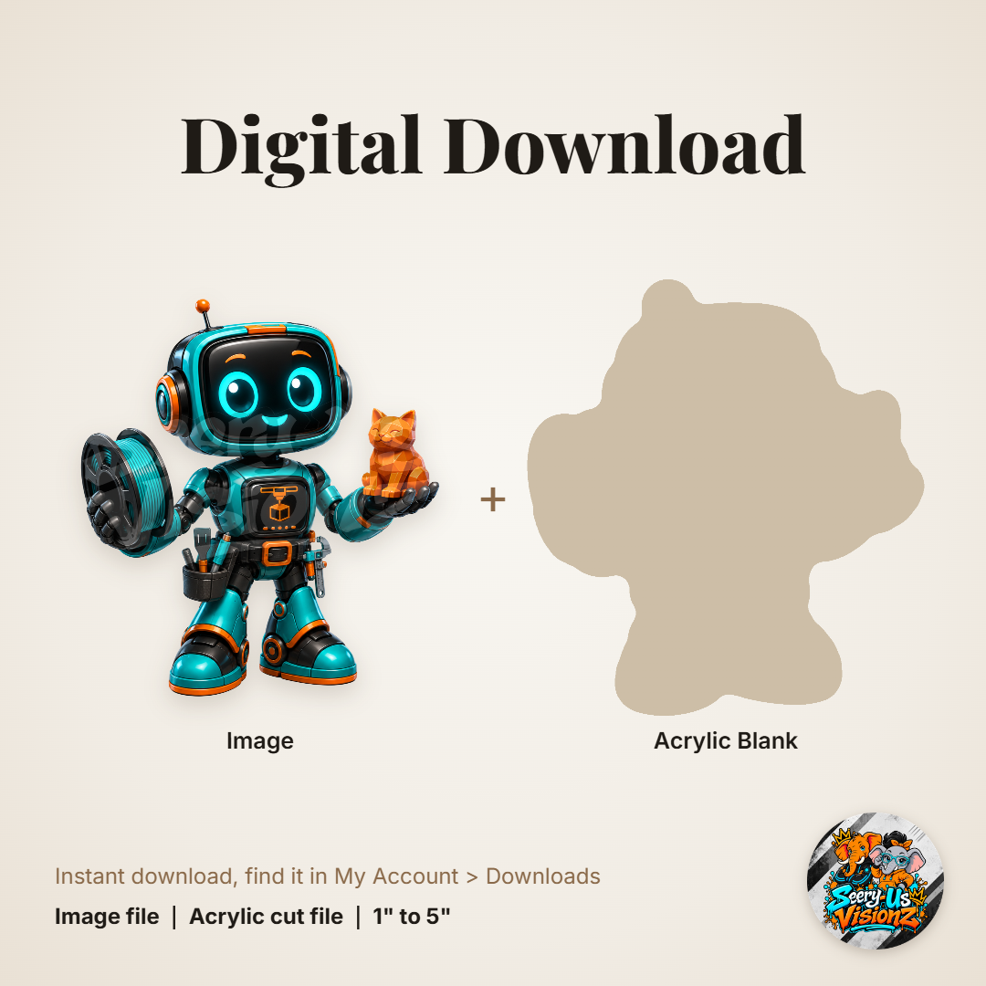Robot and Kitty acrylic blank and digital download