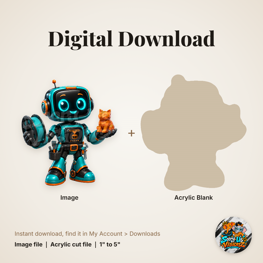 Robot and Kitty acrylic blank and digital download