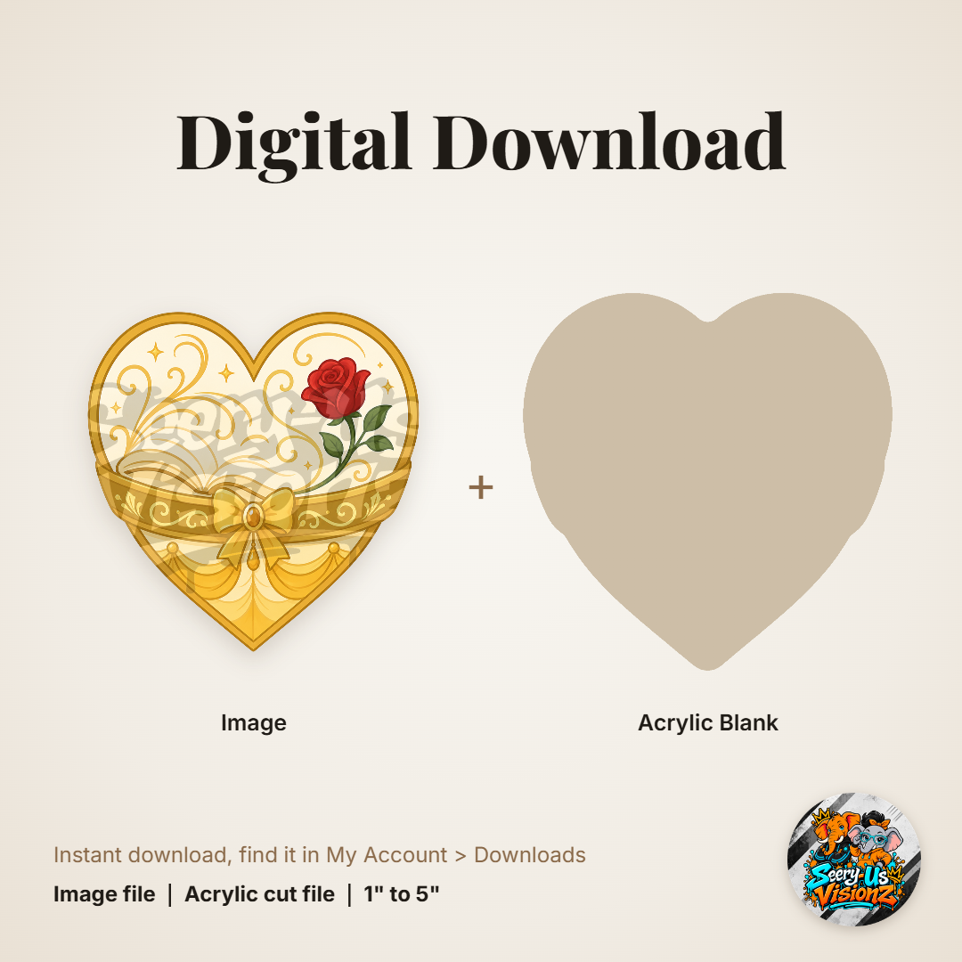 Golden Rose Heart acrylic blank and digital download