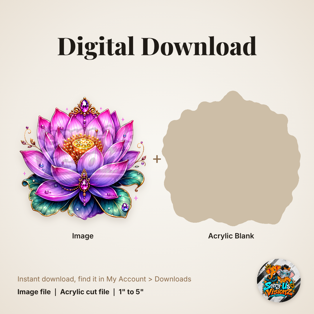 Jeweled Magenta Lotus Flower acrylic blank and digital download
