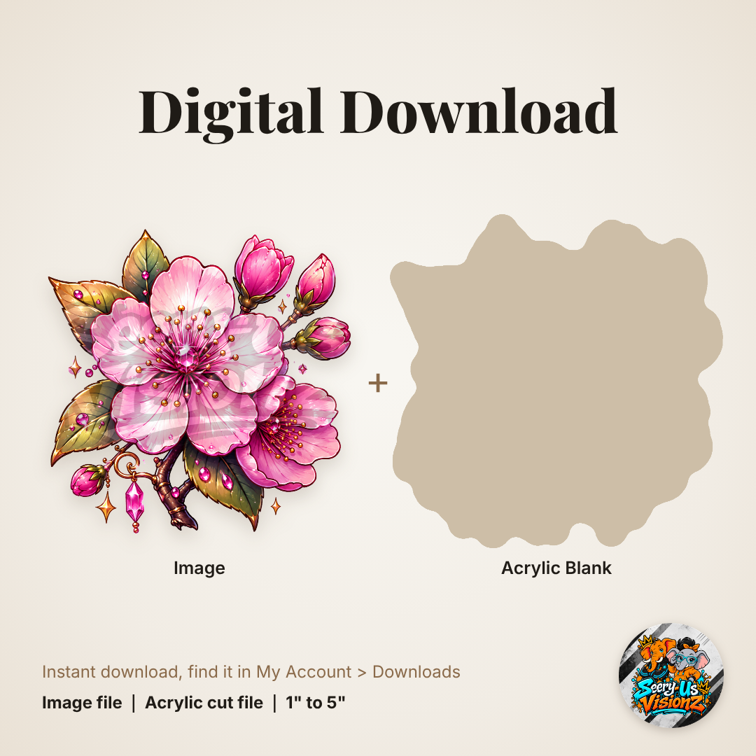 Jeweled Pink Cherry Blossom acrylic blank and digital download
