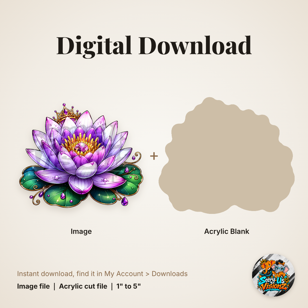 Crowned Lavender Lotus Lily Pad acrylic blank and digital download