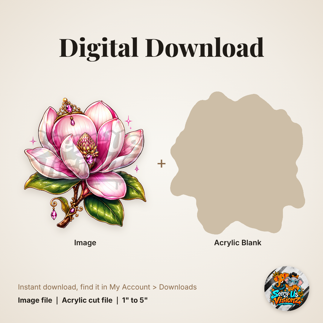 Jeweled Pink Magnolia Flower acrylic blank and digital download