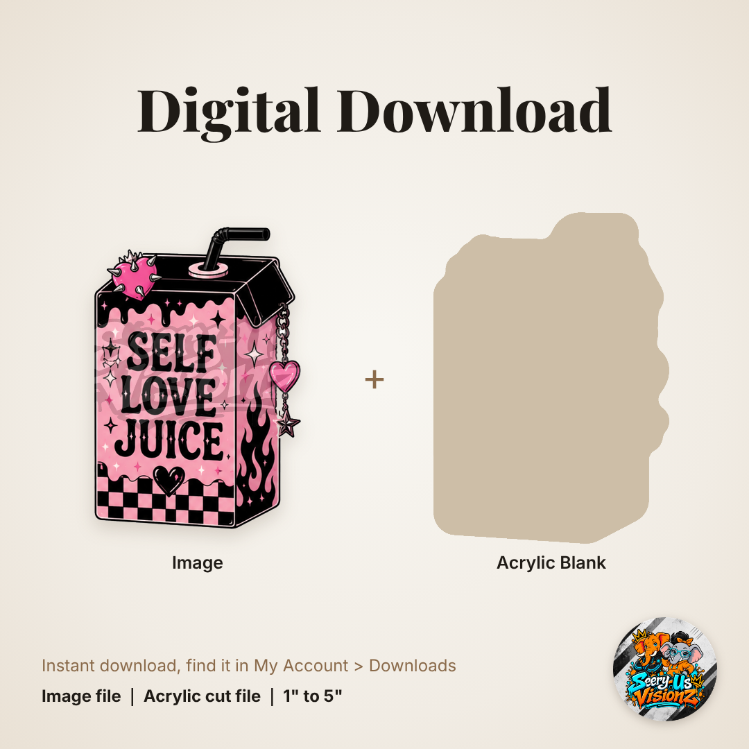Pink Goth Self Love Juice Box acrylic blank and digital download