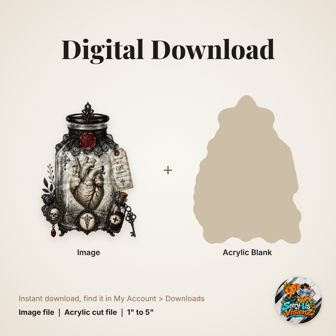 Specimen Heart Jar acrylic blank and digital download