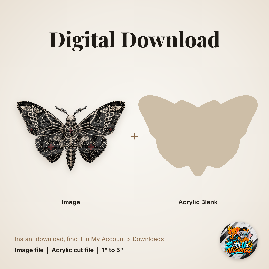 Skeleton Caduceus Moth acrylic blank and digital download