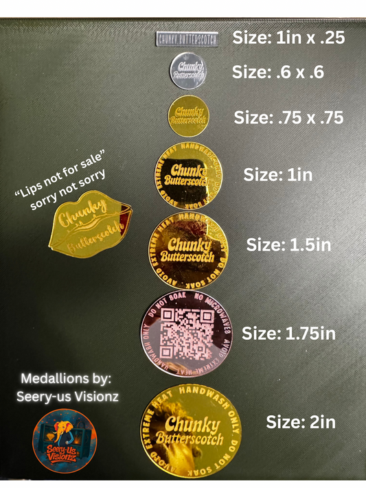 Custom Branding Medallions w/ Care Instructions (.6" - 2") - Set of 15