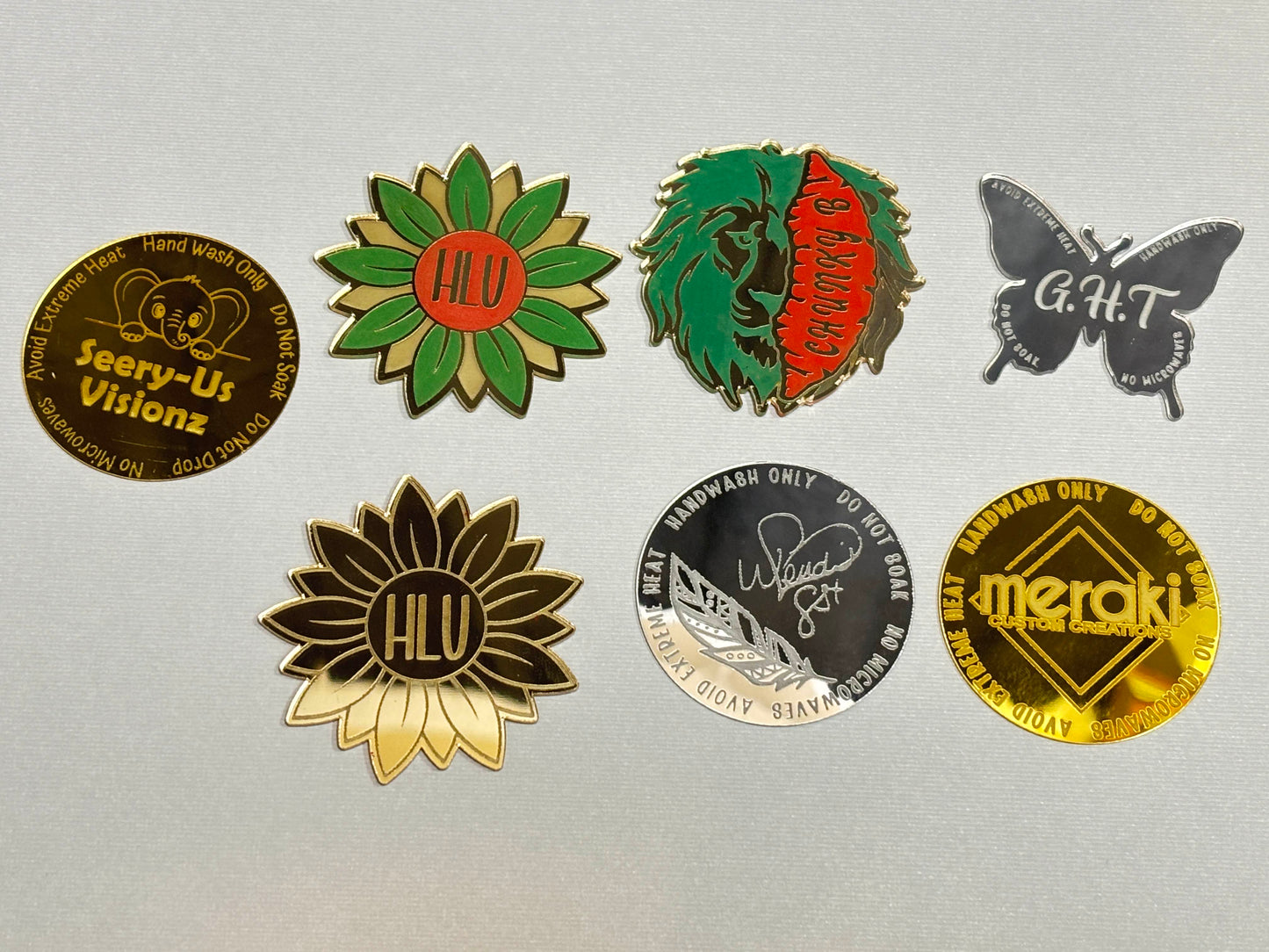 Custom Branding Medallions w/ Care Instructions (.6" - 2") - Set of 15