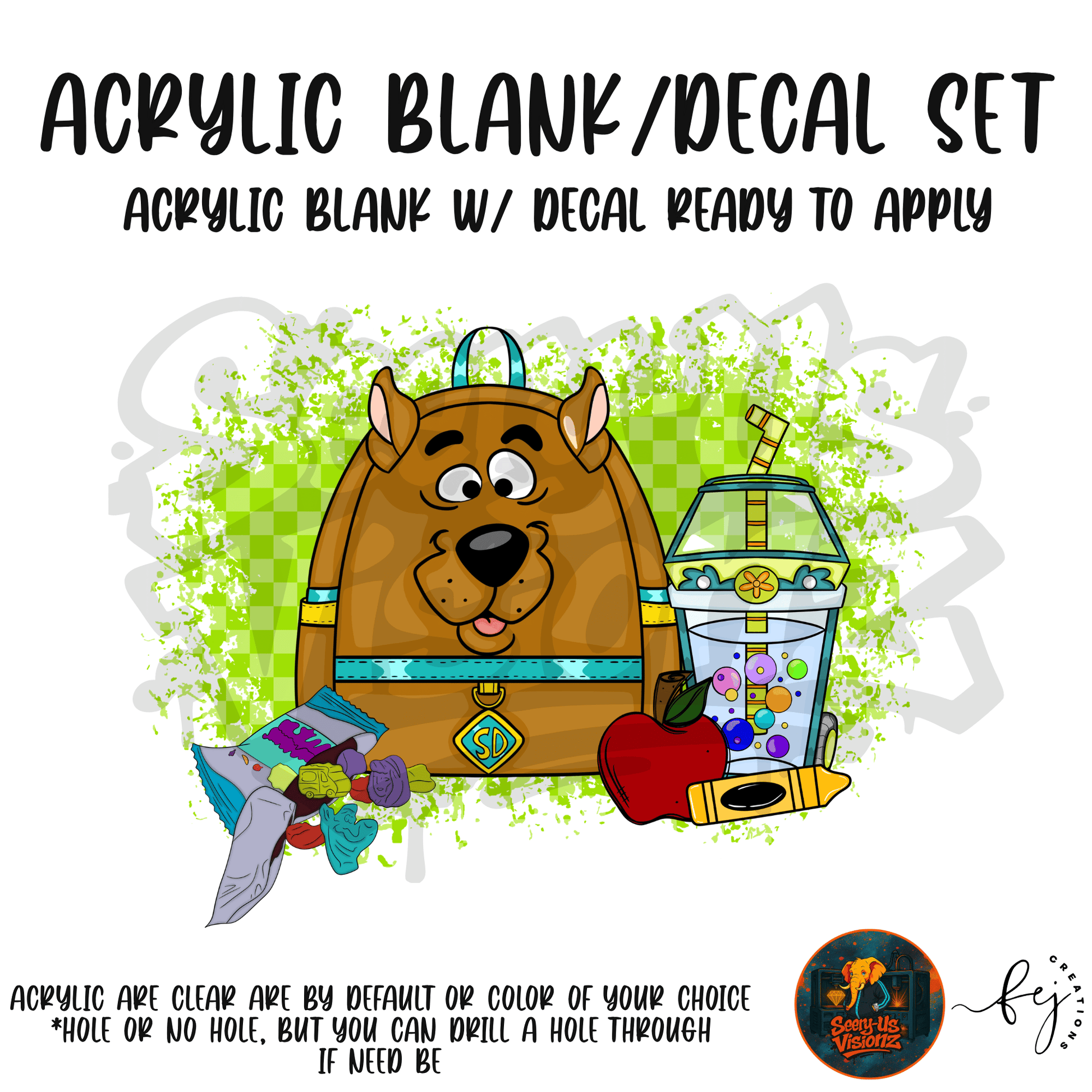 Mystery Pup Snack Pack themed acrylic blank with hole at top, multipurpose crafting shape
