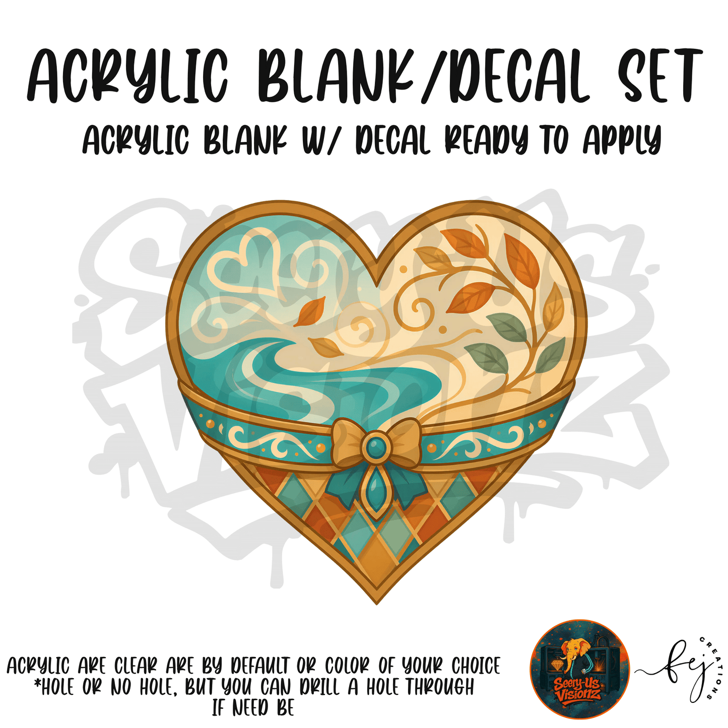 Nature Heart themed acrylic blank with hole at top, multipurpose crafting shape
