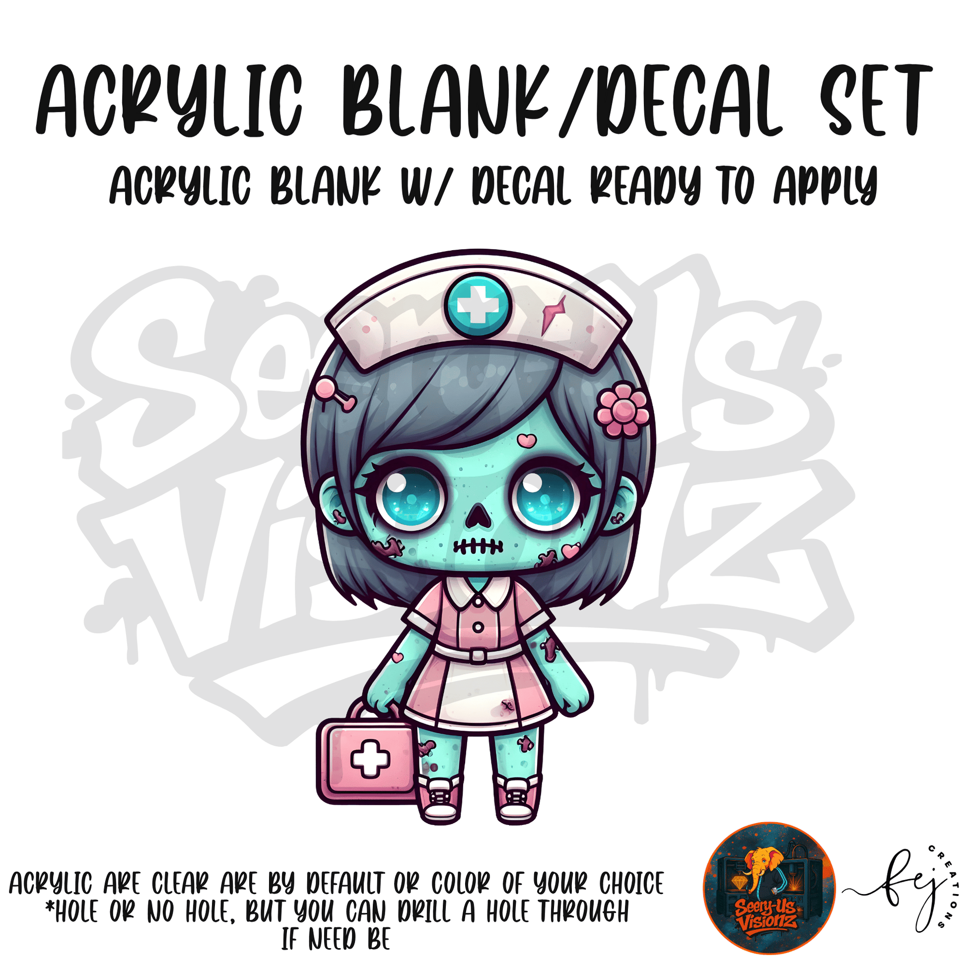 Nurse Zombie Doll acrylic blank with hole at top, for nurses and medical crafters
