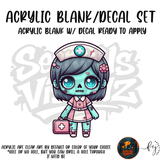 Nurse Zombie Doll acrylic blank with hole at top, for nurses and medical crafters
