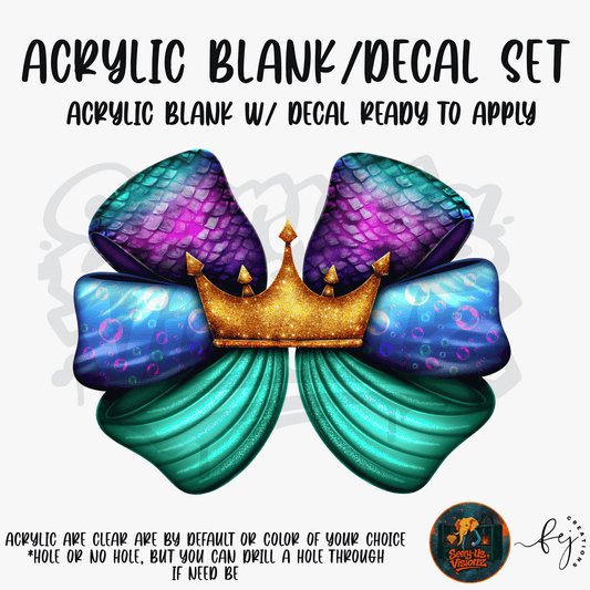 Ocean Crown Mermaid Bow themed acrylic blank with hole at top, multipurpose crafting shape
