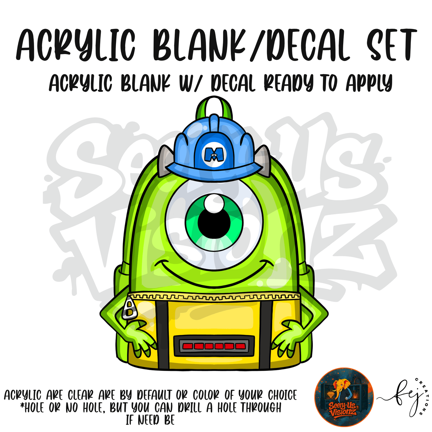 One Eye Monster Backpack themed acrylic blank with hole at top, multipurpose crafting shape
