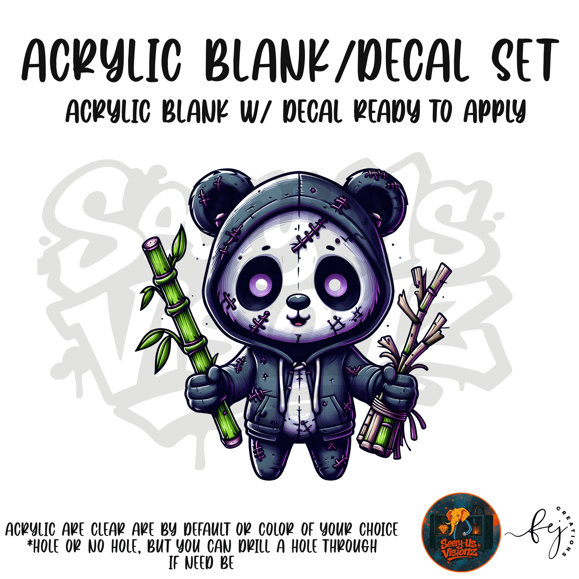Panda Zombie Buddy themed acrylic blank with hole at top, multipurpose crafting shape
