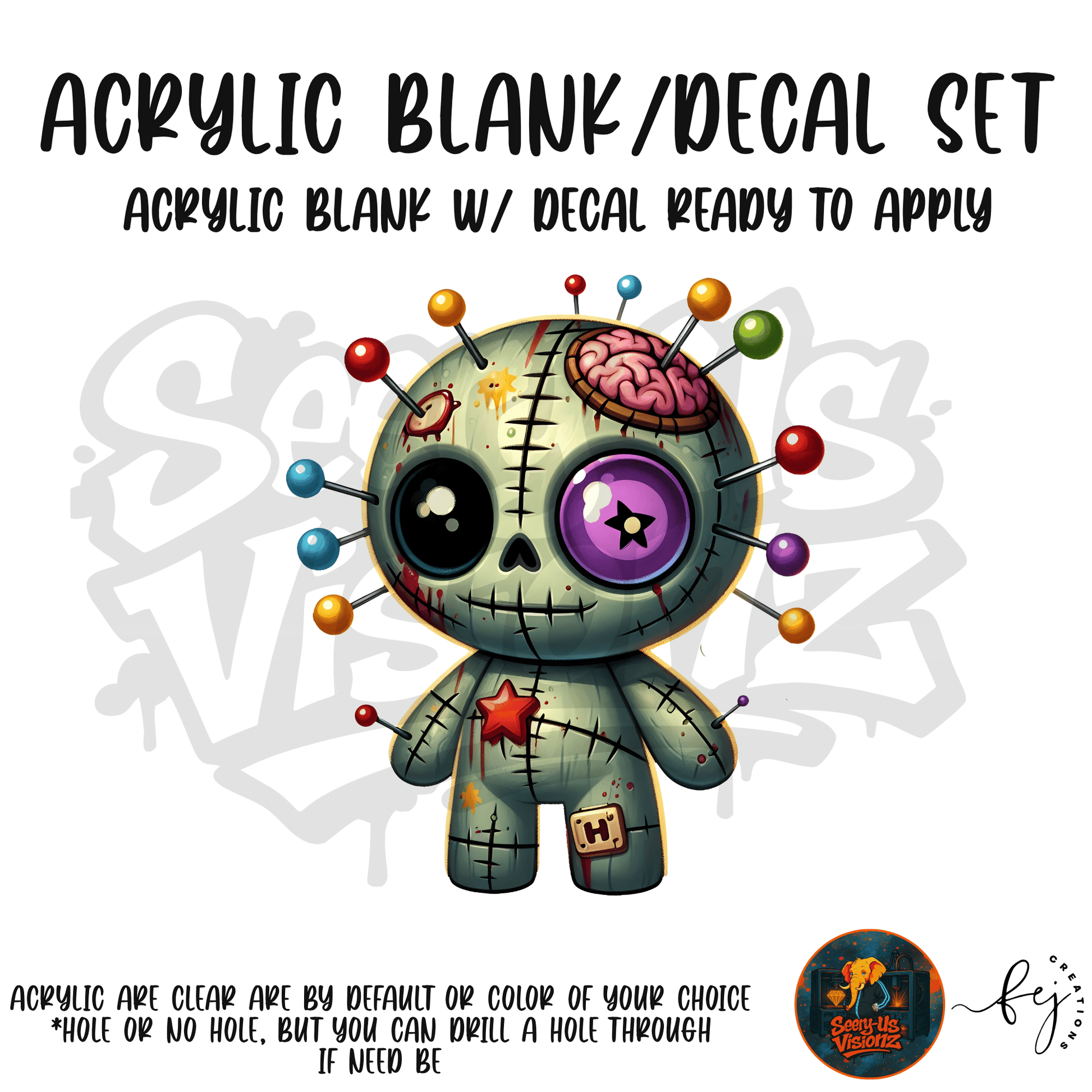 Patchwork Voodoo Doll themed acrylic blank with hole at top, multipurpose crafting shape
