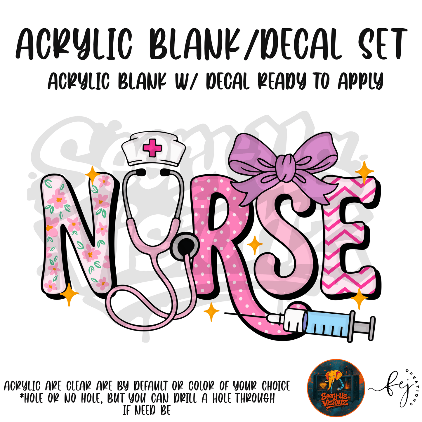 Pink Nurse Letters acrylic blank with hole at top, for nurses and medical crafters
