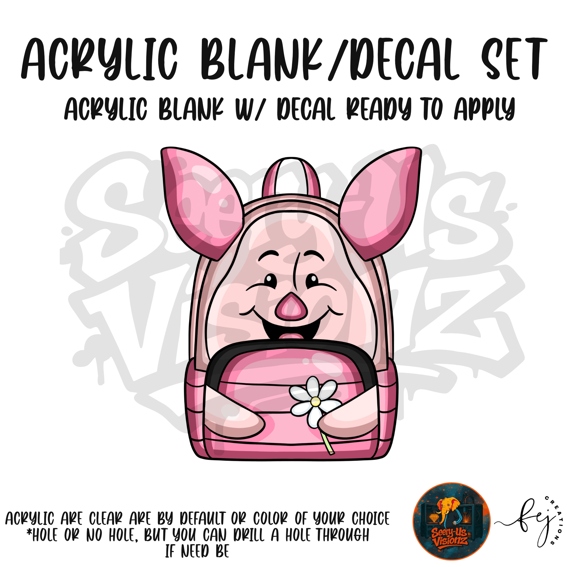 Pink Pig Backpack themed acrylic blank with hole at top, multipurpose crafting shape
