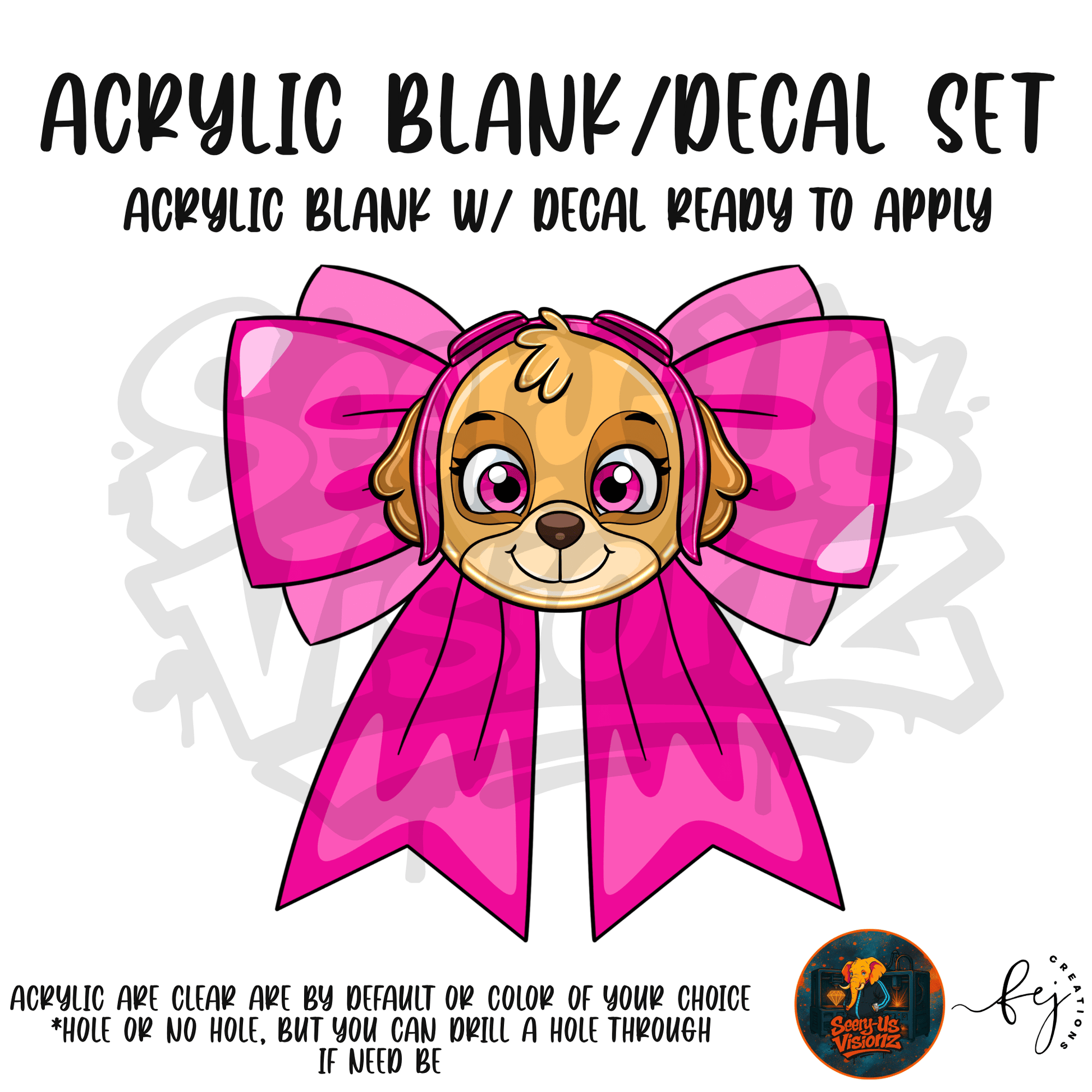 Pink Pilot Pup Bow themed acrylic blank with hole at top, multipurpose crafting shape
