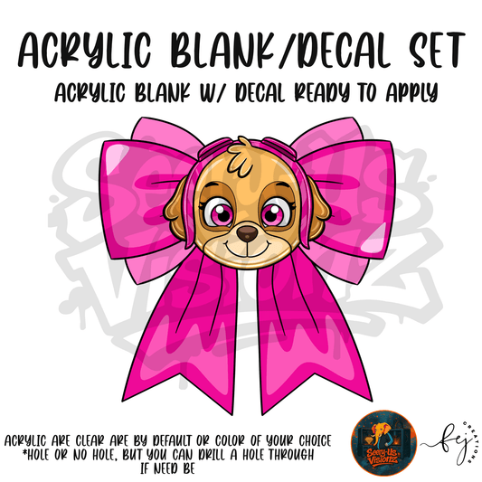 Pink Pilot Pup Bow themed acrylic blank with hole at top, multipurpose crafting shape
