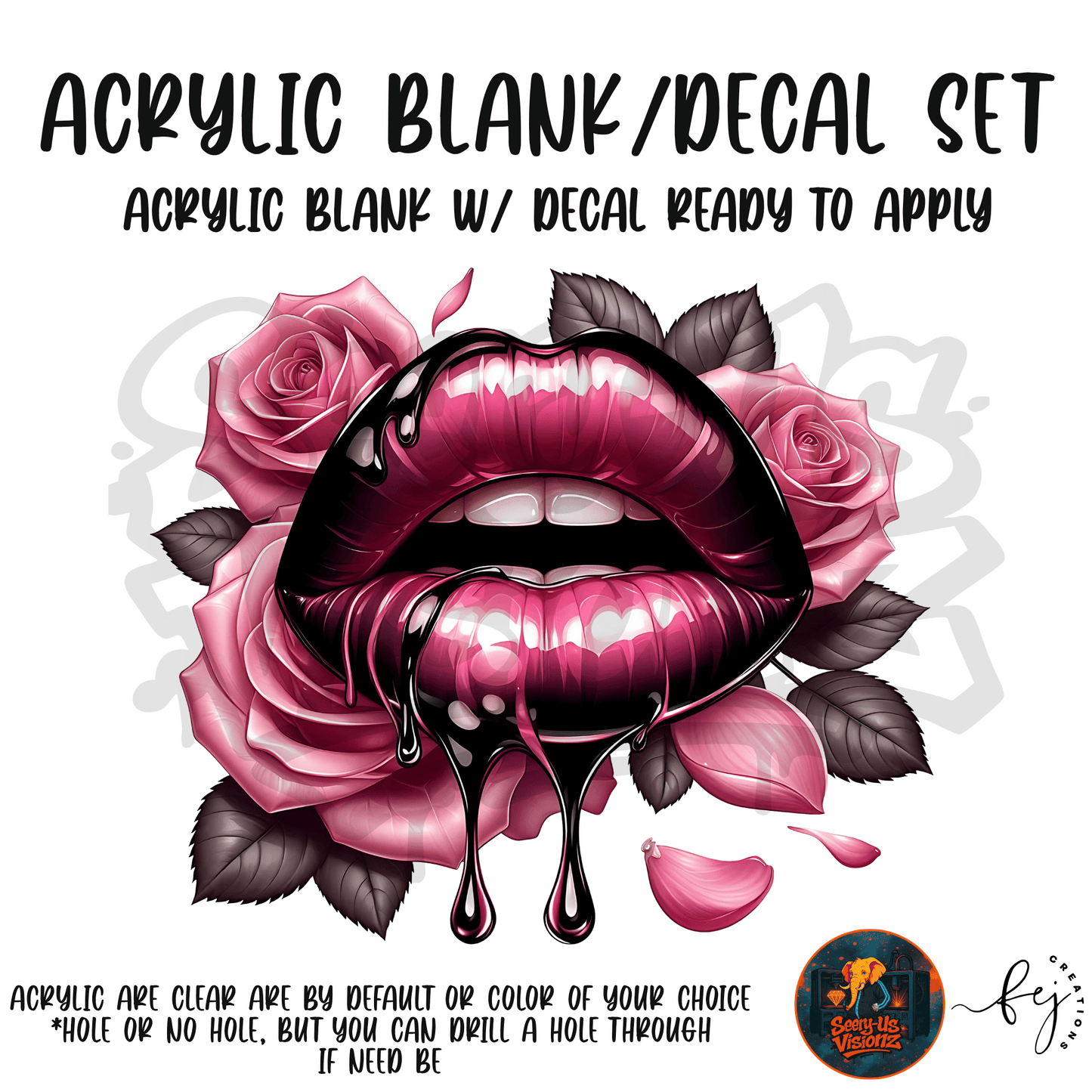 Pink Rose Lips themed acrylic blank with hole at top, multipurpose crafting shape
