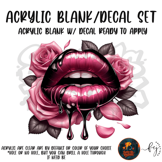 Pink Rose Lips themed acrylic blank with hole at top, multipurpose crafting shape
