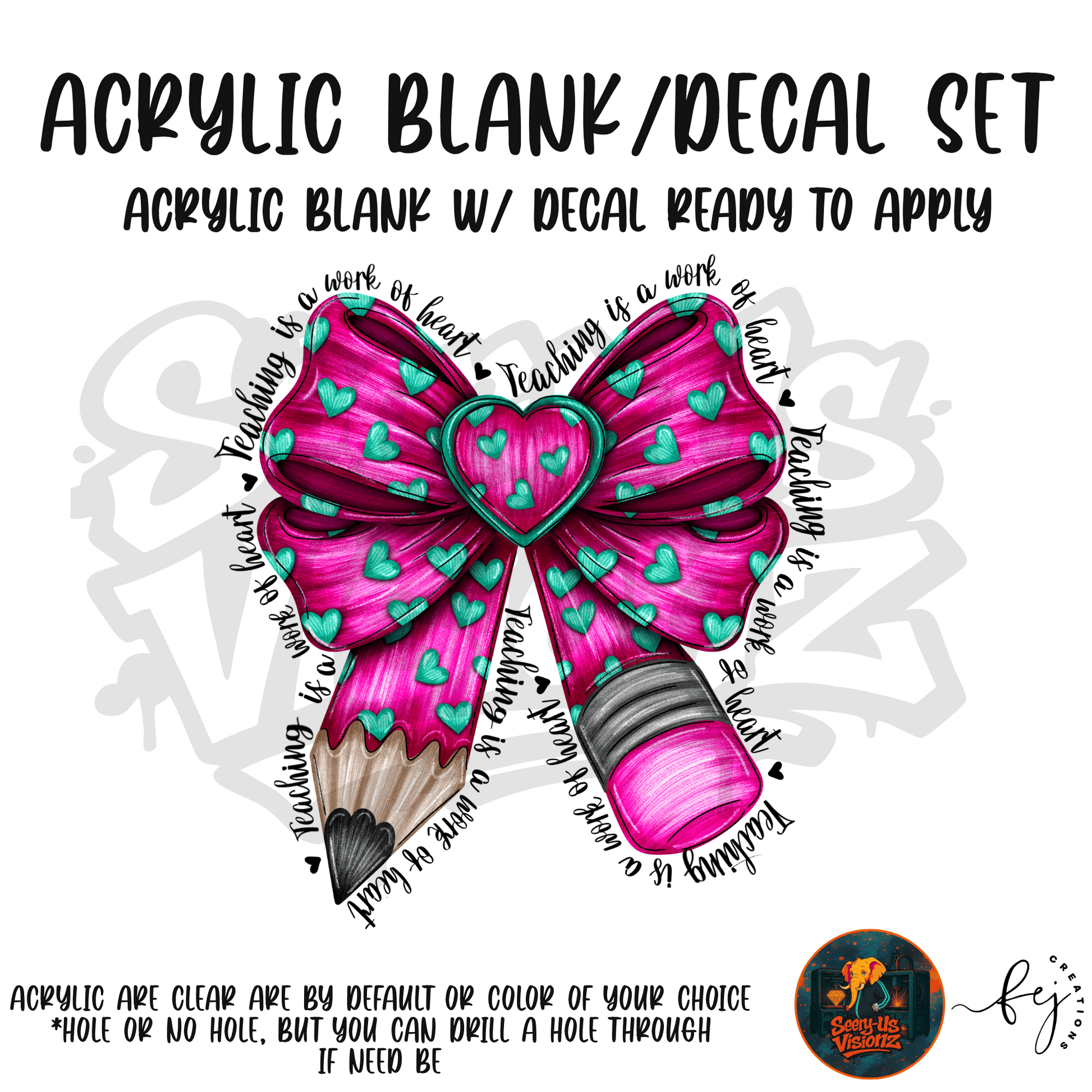 Pink Teacher Pencil Bow teacher themed acrylic blank with hole for badge reels and classroom gifts
