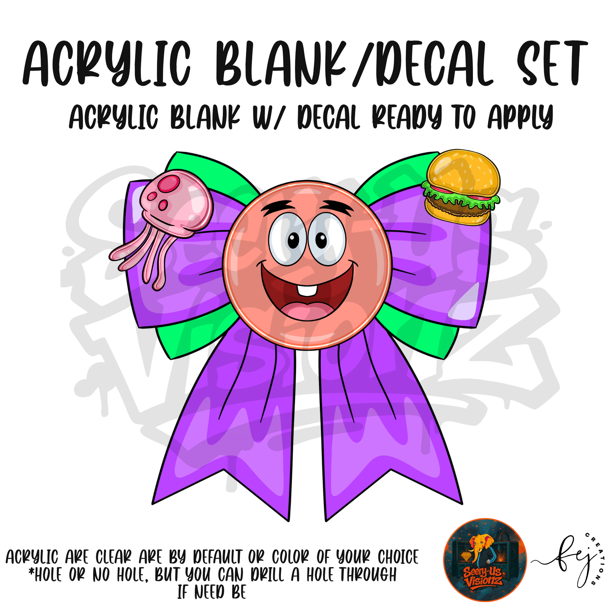 Purple Treat Monster Bow themed acrylic blank with hole at top, multipurpose crafting shape
