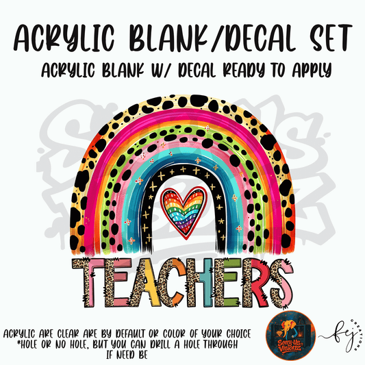 Rainbow Teacher Love teacher themed acrylic blank with hole for badge reels and classroom gifts
