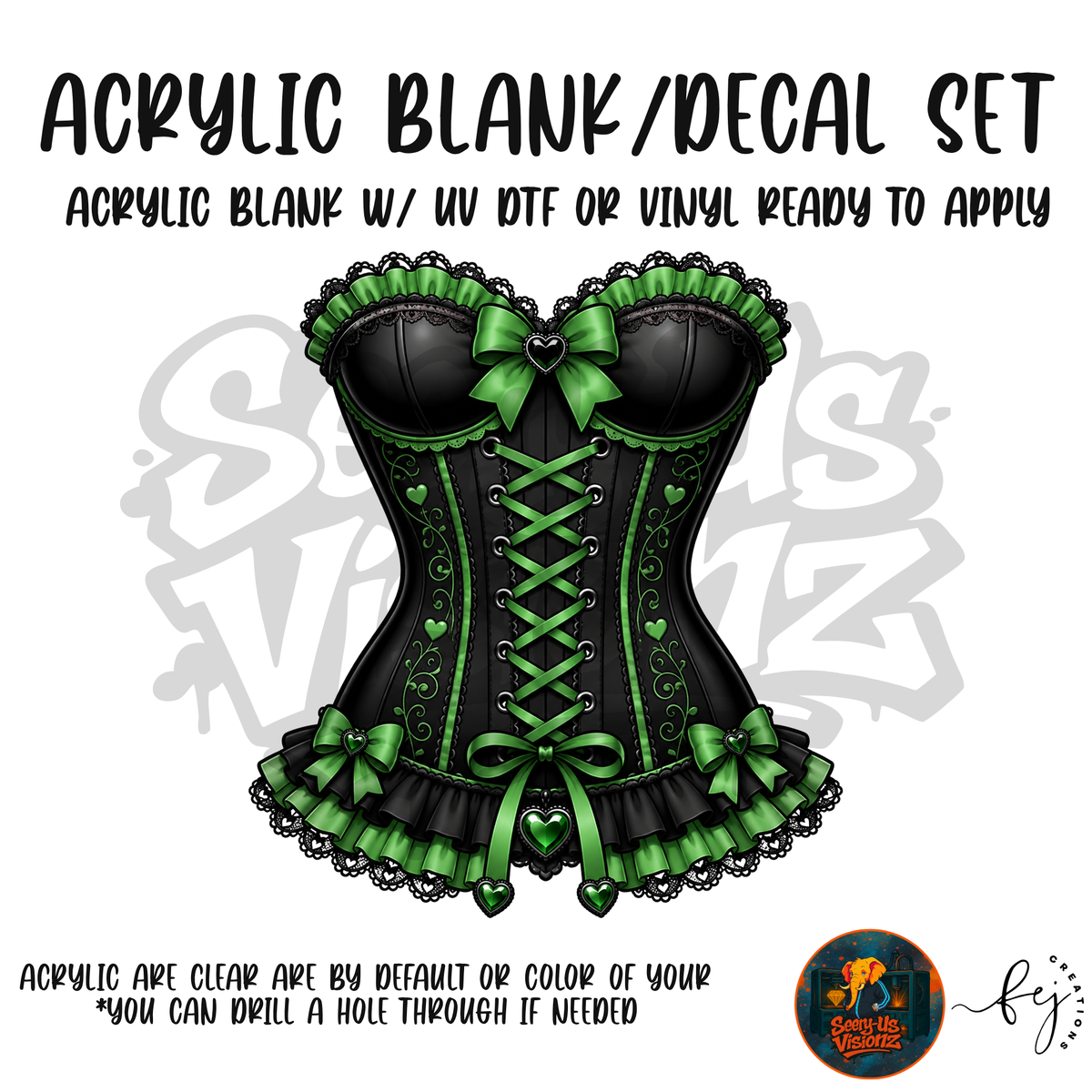 Green Lace Corset acrylic blank and decal kit