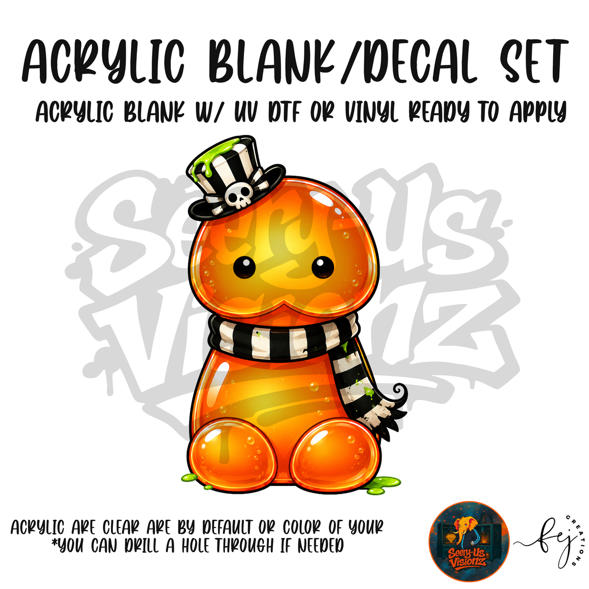 Skull Top Hat Jelly acrylic blank and decal kit