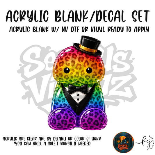 Rainbow Leopard Tuxedo Jelly acrylic blank and decal kit