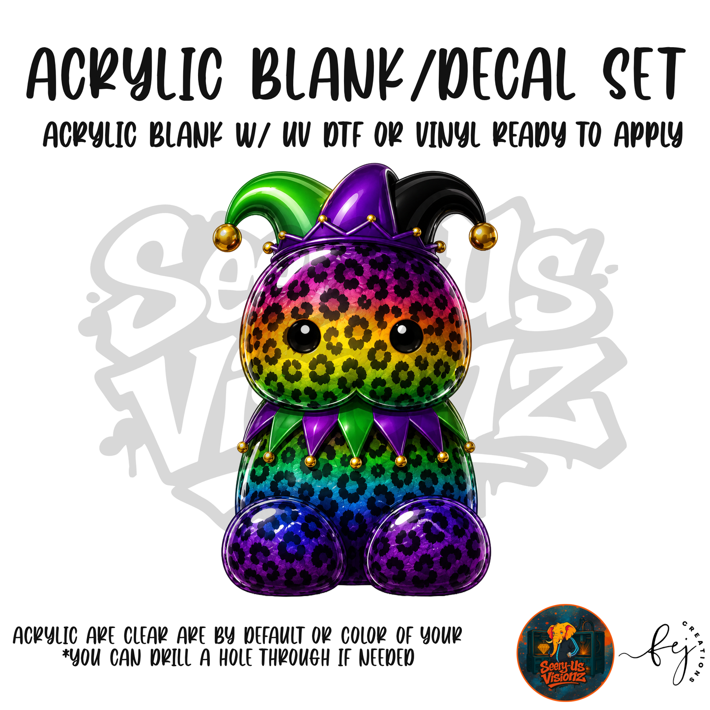 Rainbow Leopard Jester Jelly acrylic blank and decal kit