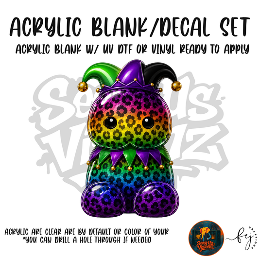 Rainbow Leopard Jester Jelly acrylic blank and decal kit