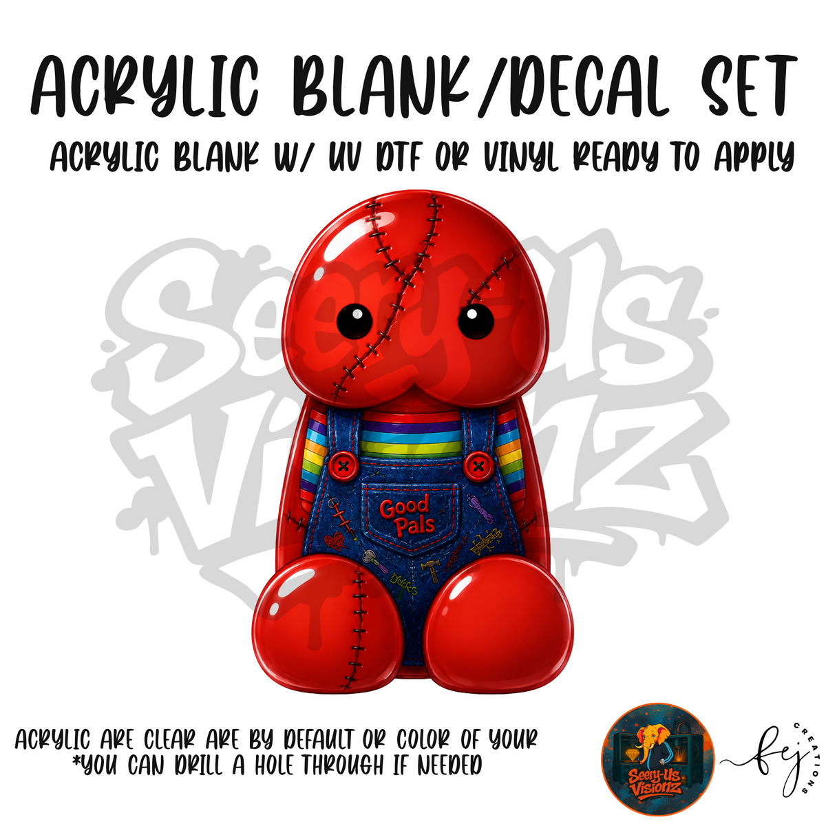 Stitched Overalls Jelly acrylic blank and decal kit