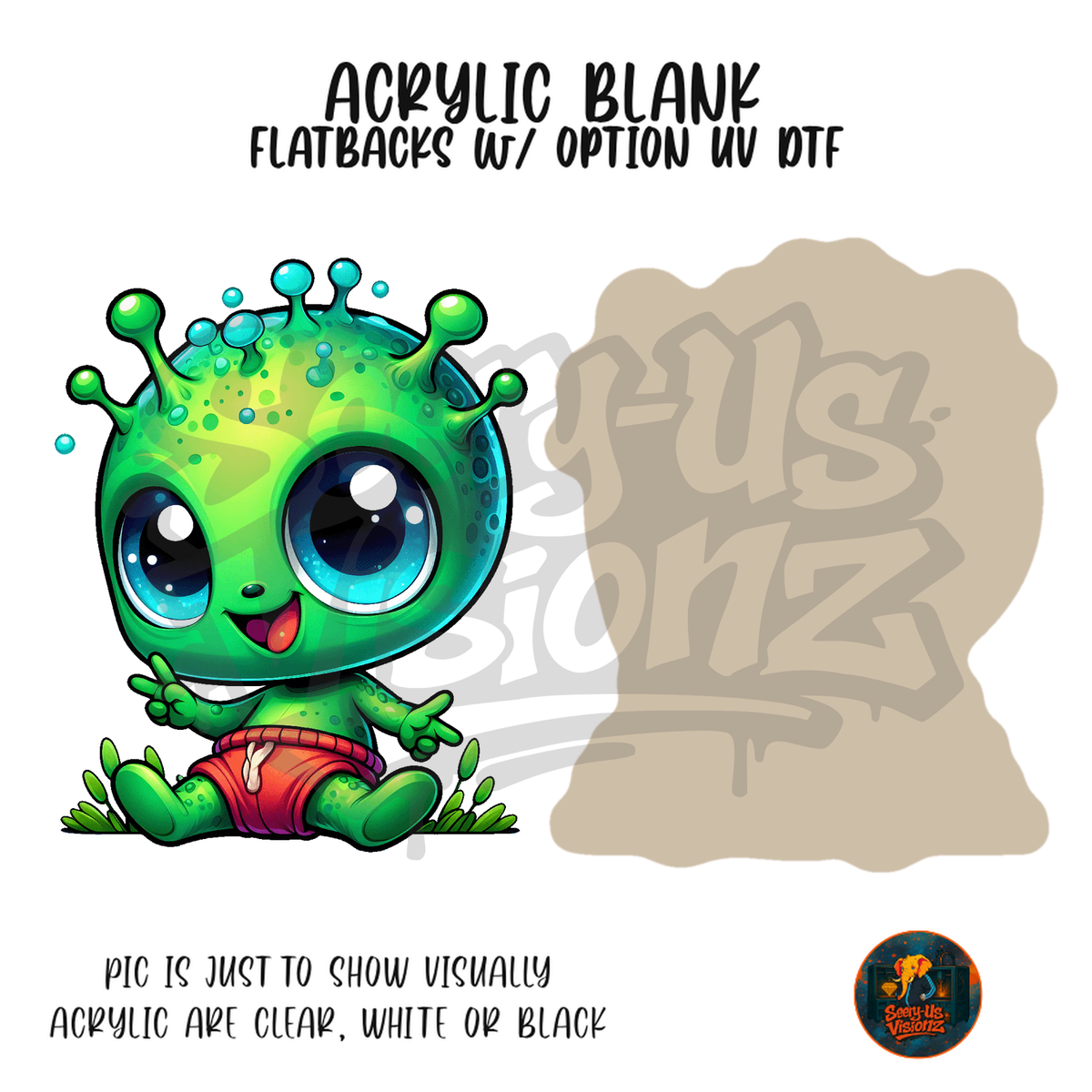 Green Alien Baby acrylic blank, Acrylic & UV DTF Print