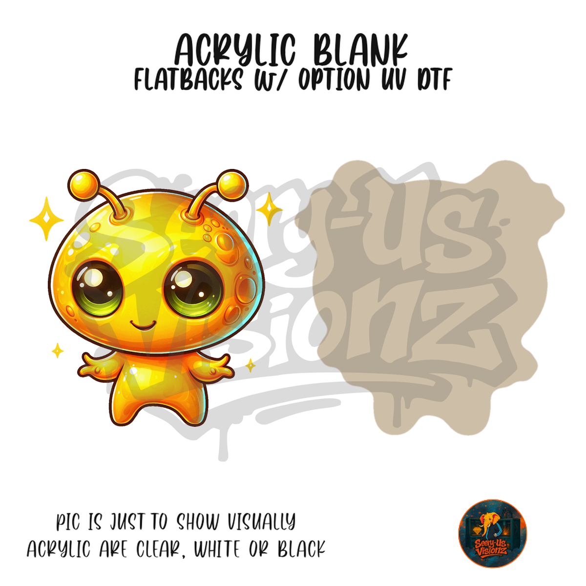 Golden Yellow Alien acrylic blank, Acrylic & UV DTF Print