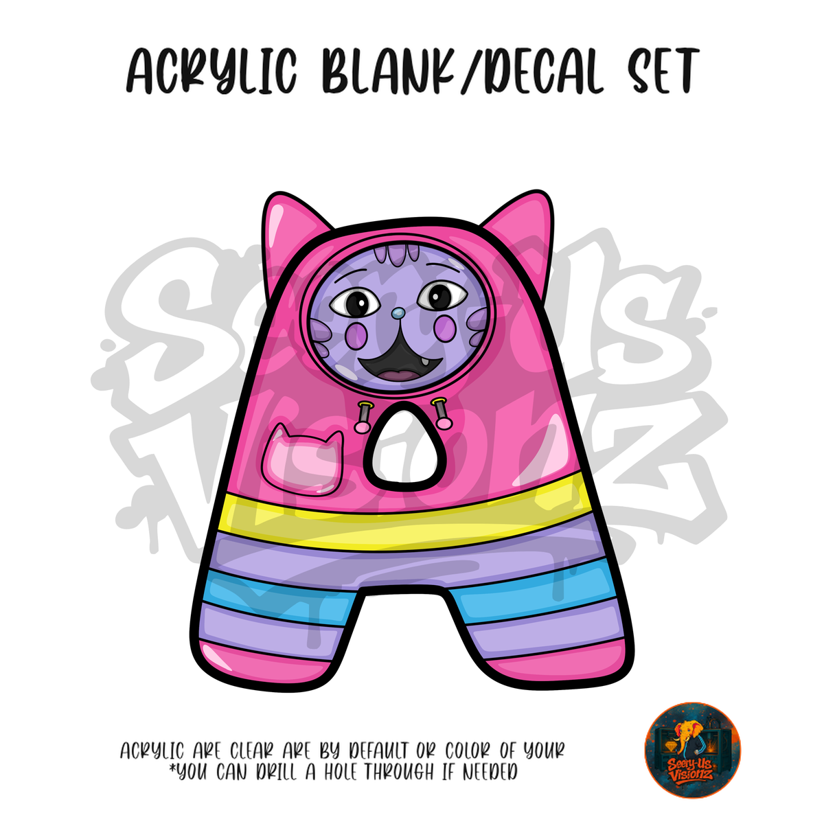 Letter A Cat Hoodie acrylic blank and UV DTF decal kit