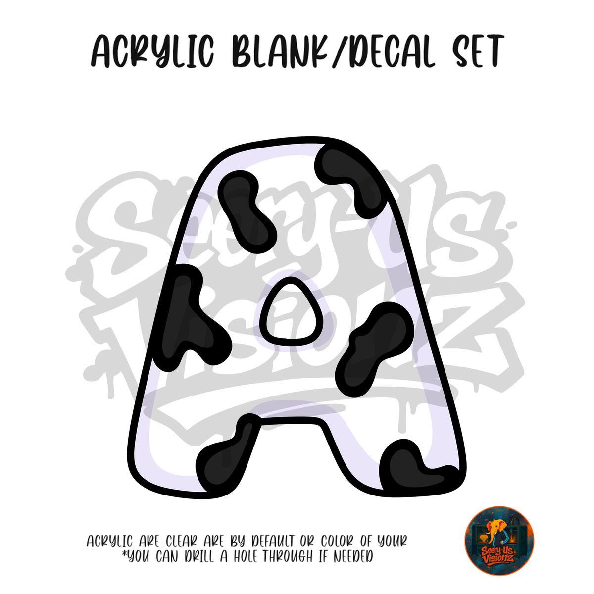 Letter A Cow Print acrylic blank and UV DTF decal kit